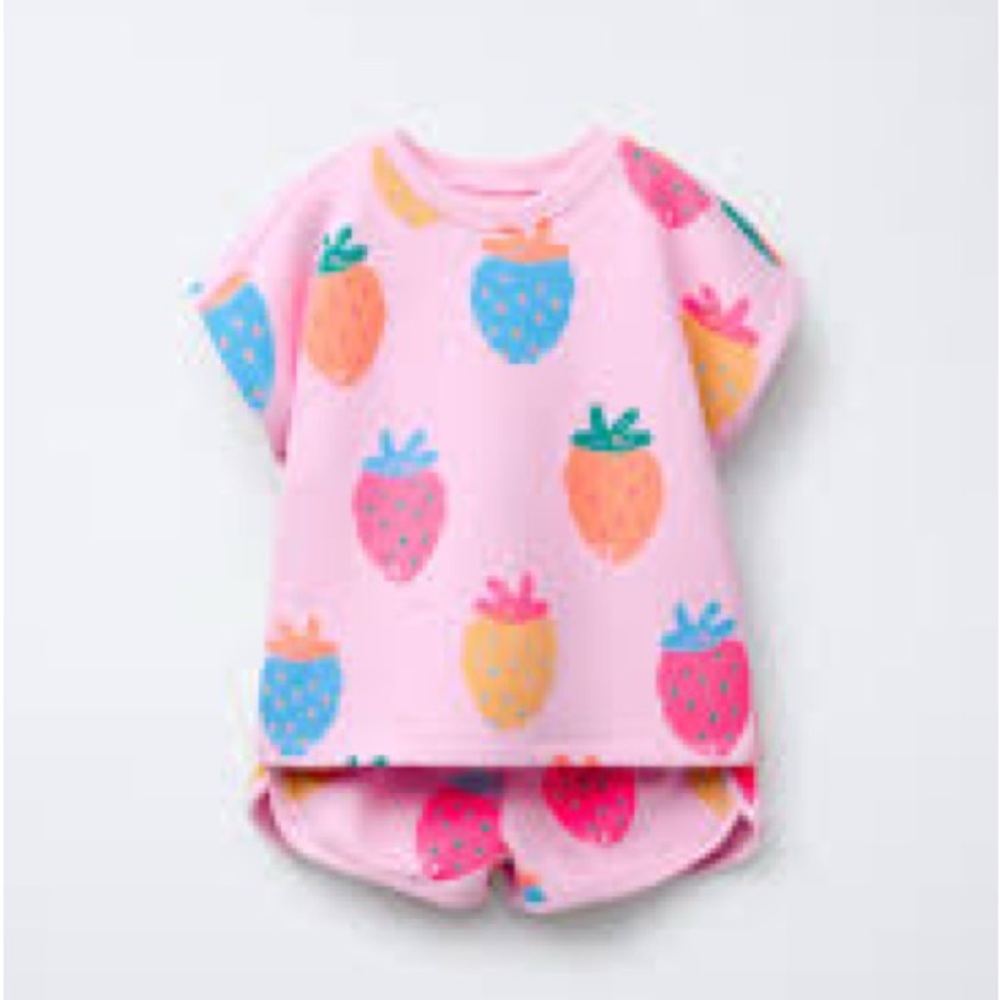 Zara Pink Strawberry Print Kids' Set